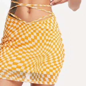 Lettuce Hem Mesh Psychedelic Print Mini Skirt Y2K